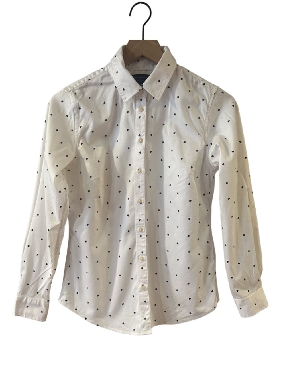 Banana Republic Stretch Cotton Tailored Fit Heart Print Black & White Buttondown